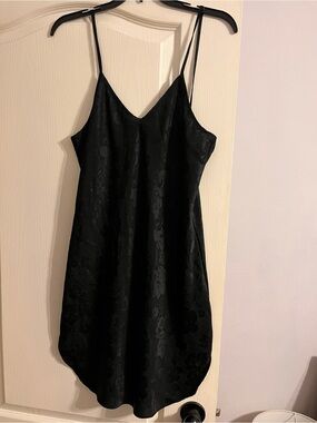 Kristine Tyler intimates vintage Black Floral Slip Dress with Thin Straps slit